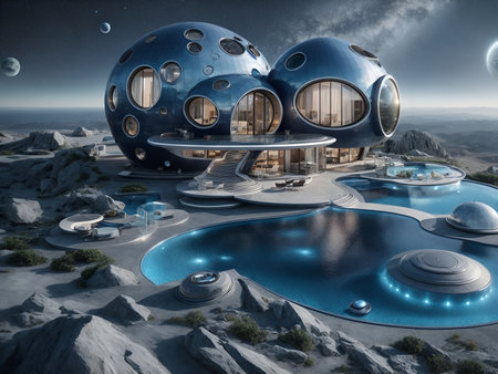 a modern villa with a design inspired by outer spaceの素材