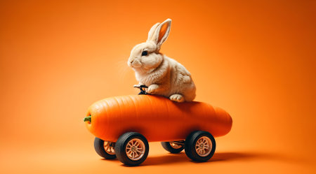 a rabbit riding a carrot with car wheelsの素材