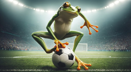 a frog playing soccerの素材