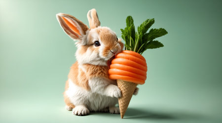 a rabbit enjoying an ice cream shaped like a carrotの素材