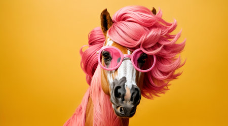 a horse with a trendy pink hairstyleの素材