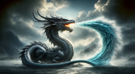 a dragon exhaling water instead of fireの素材