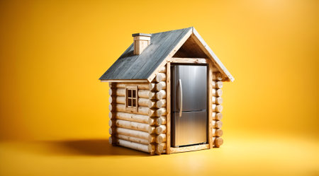a refrigerator inside a small wooden houseの素材
