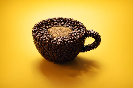 a coffee cup made entirely out of coffee beansの素材