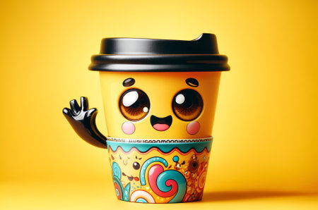 a coffee cup as a cute characterの素材