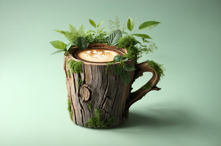 A coffee cup made from a tree trunkの素材