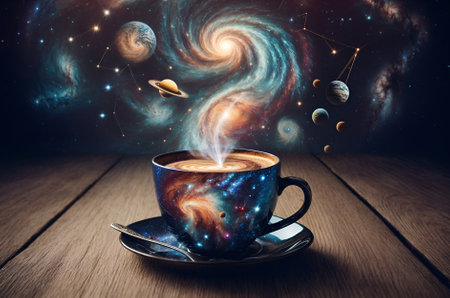 a coffee cup with a space themeの素材