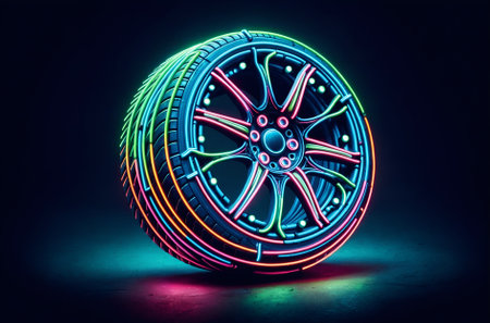 a car wheel creatively designed to resemble neon lightsの素材