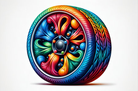 a colorful car wheel with an innovative and artistic designの素材
