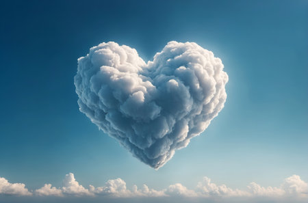 a cloud, fluffy and distinct, shaped perfectly like a heartの素材