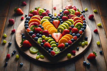 a heart-shaped dish filled with fruitsの素材