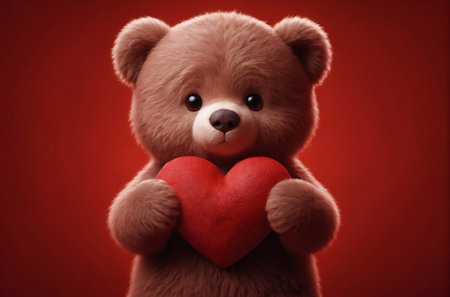 a cute bear holding a vibrant red heartの素材