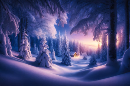 a serene forest blanketed in snowの素材