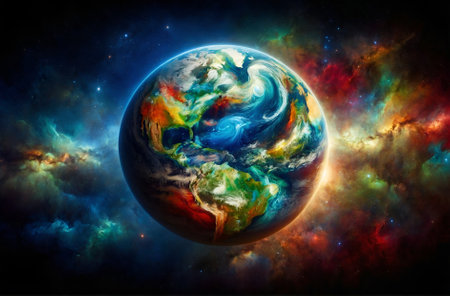 a vibrantly colored Earth in spaceの素材