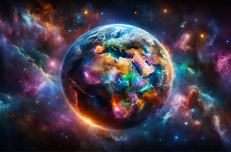 a vibrantly colored Earth in spaceの素材