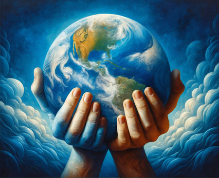 two hands holding the Earthの素材