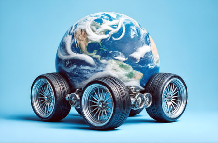Earth with car wheelsの素材