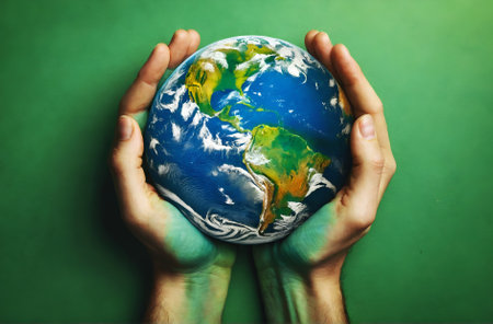 two hands holding the Earthの素材