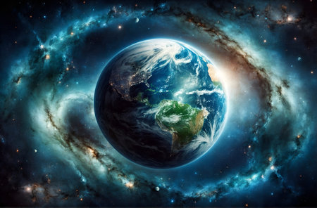 Earth against the backdrop of spaceの素材