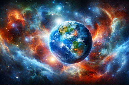 Earth against the backdrop of spaceの素材