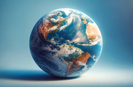 Earth, isolated on a light blue backgroundの素材