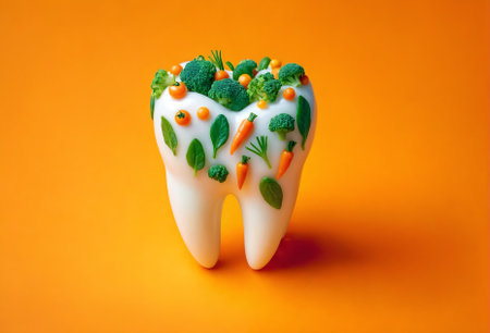 a white tooth decorated with vegetablesの素材