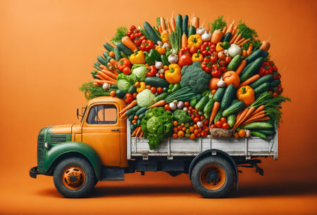 a truck loaded with vegetablesの素材