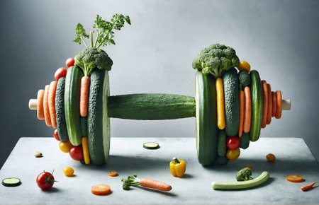 a dumbbell made from vegetablesの素材