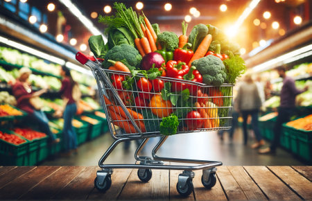 a shopping cart filled with vegetablesの素材