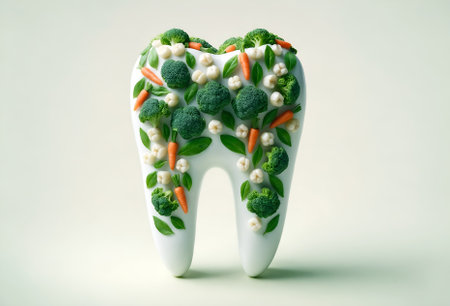 a white tooth decorated with vegetablesの素材