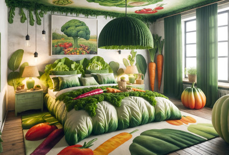 a bedroom with a vegetable themeの素材