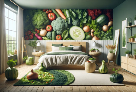a bedroom with a vegetable themeの素材