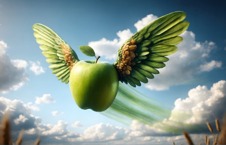 a green apple with wingsの素材
