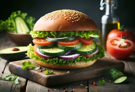 a burger bun filled with vegetablesの素材