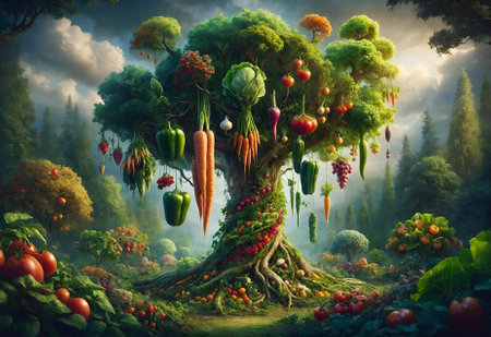 a magical tree that grows several types of vegetablesの素材