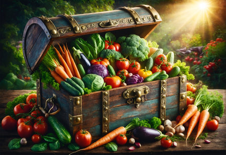 a treasure chest filled with vegetablesの素材
