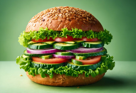 a burger bun filled with vegetablesの素材