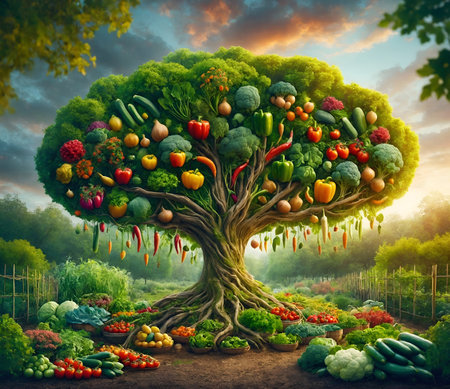 a magical tree that grows several types of vegetablesの素材