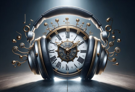 headphones designed to resemble a clockの素材