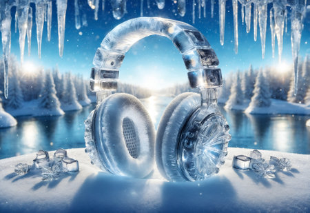 headphones artistically crafted from iceの素材