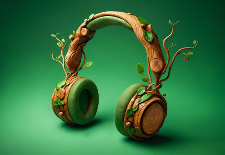 headphones entirely made from tree trunks and plantsの素材