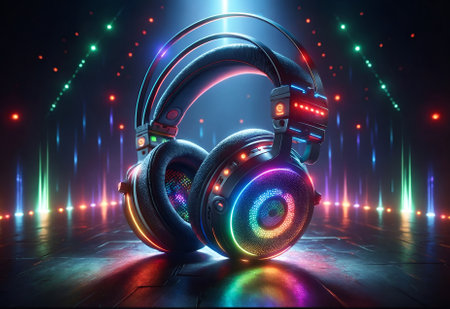 headphones designed for gaming, featuring dynamic, colorful lighting effectsの素材