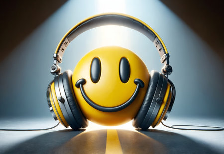 headphones designed to resemble a smiley faceの素材