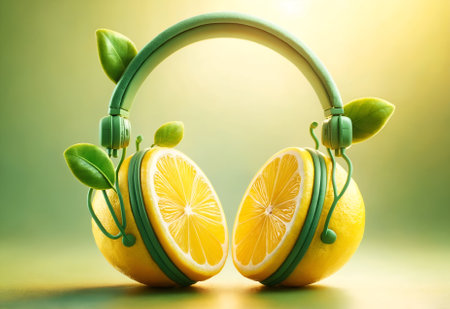 headphones designed to look like a lemonの素材