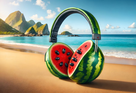 headphones designed to look like a watermelonの素材