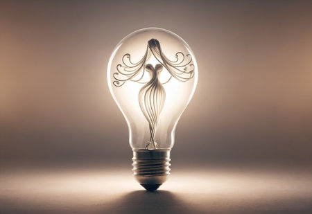 a light bulb is artistically transformed into a feminine figureの素材