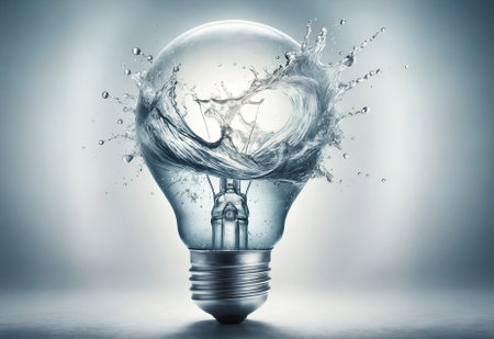 a light bulb filled with a dynamic splash of water,の素材