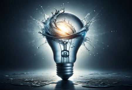 a light bulb filled with a dynamic splash of water,の素材