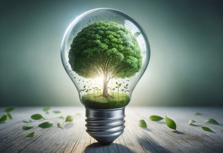 a light bulb with a tree growing inside itの素材