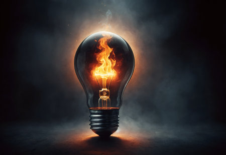 a light bulb with a fire burning inside itの素材